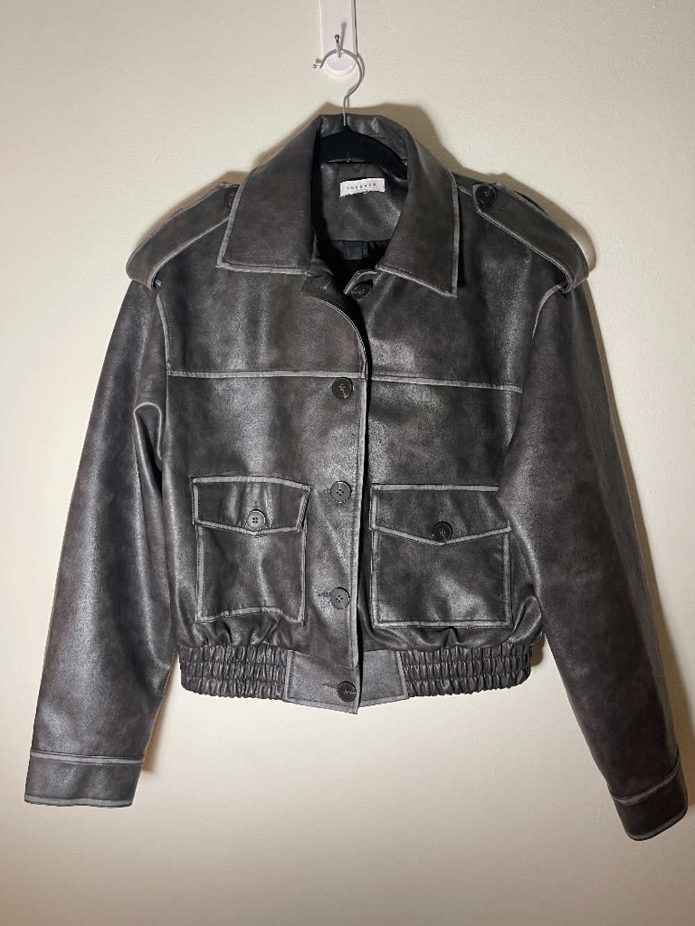 Topshop Vegan Leather Button-up Bomber Jacket
